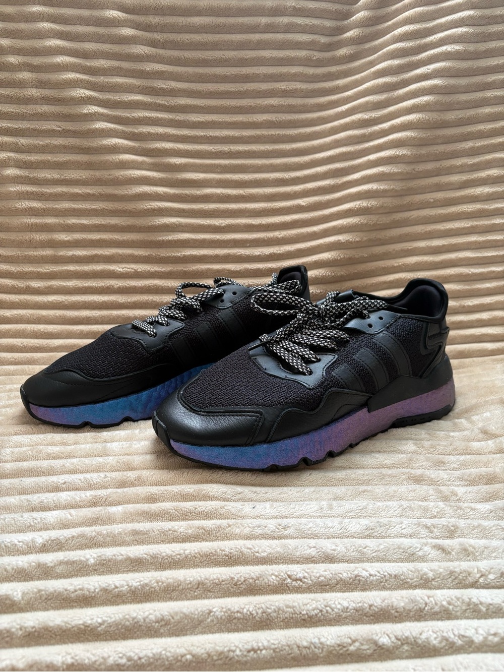 adidas Men's Black Sneakers with Iridescent Purple-Blue Midsole